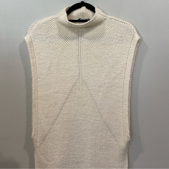 Mango Suit Knitted Open Drop Arm Dress Leg Slits Beige Cream One Size - Picture 6 of 8